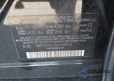 2011 Hyundai Sonata Gls из США, поврежденный, VIN 5NPEB4AC7BH144053